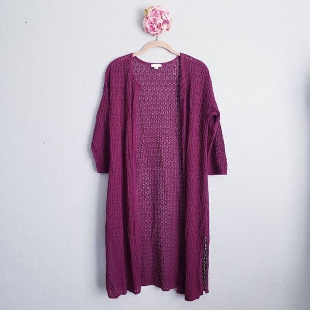 J Jill‎ Plum Purple Open Front Knit Duster Cardigan